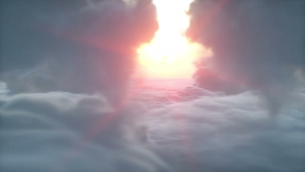 Sur les nuages vue aérienne. Merveilleux coucher de soleil. Animation réaliste 4k . — Video