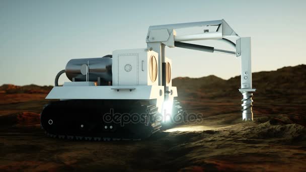 Space drill machine on alien planet. Mars exploration. — Stock Video