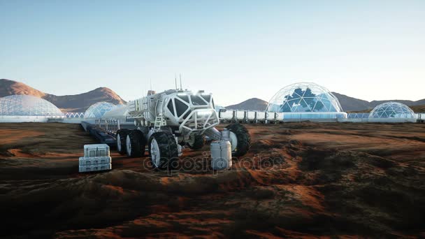 Mars expedition transport, mars rover. Basera på främmande planet. Realistisk animation. — Stockvideo