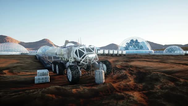 Mars-Expeditionstransport, Mars-Rover. Basis auf fremden Planeten. Realistische Animation. — Stockvideo
