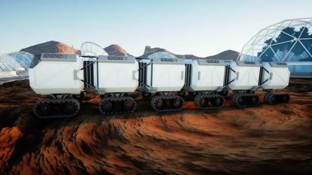 Transporte de expedición a Marte, Marte rover. Base en el planeta alienígena. Animación realista . — Vídeos de Stock