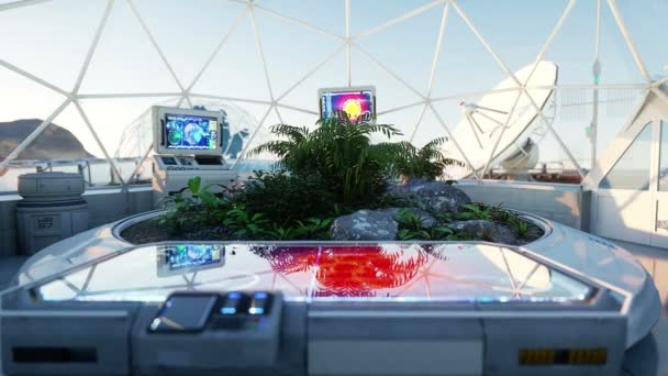 Space laboratory, sci-fi interior. life on mars, alien planet. Plants in the space. — Stock Video