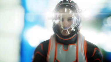 Astronot yürüyüş bilim-kurgu iç. Marslı. Sci fi - kavramı. 3D render.
