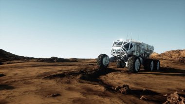 Mars keşif taşıma, mars robotu. Yabancı gezegende temel alır. 3D render.
