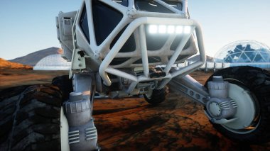 Mars keşif taşıma, mars robotu. Yabancı gezegende temel alır. 3D render.