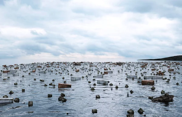 启示录的海景。桥梁被毁。世界末日的概念。3d 渲染. — 图库照片