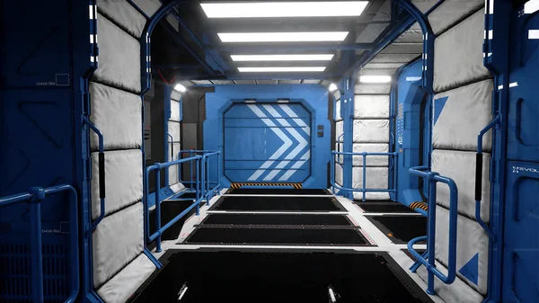 Raumschiff futuristische Innenausstattung. Science-Fiction-Perspektive. 3D-Darstellung. — Stockfoto
