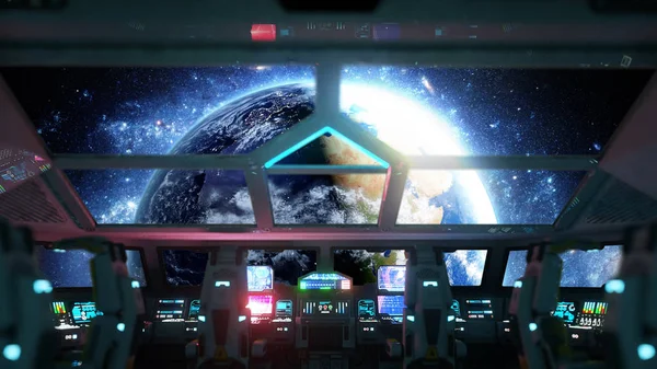 Futuristický interiér kosmické lodi. Pohled na kabiny. Pojem galaktický cestování. 3D vykreslování. — Stock fotografie