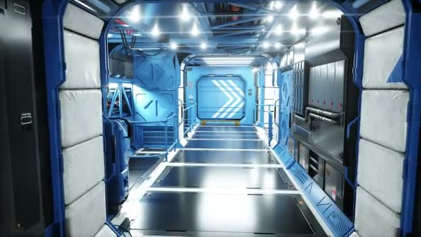 Raumschiff futuristische Innenausstattung. Sci-Fi-Ansicht. — Stockvideo