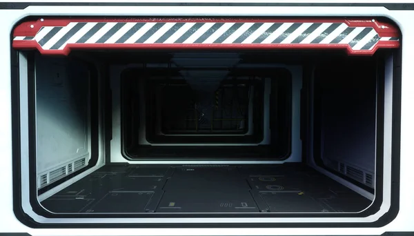 Spaceship room, corridor. Futuristic view of the earth. 3d rendering.