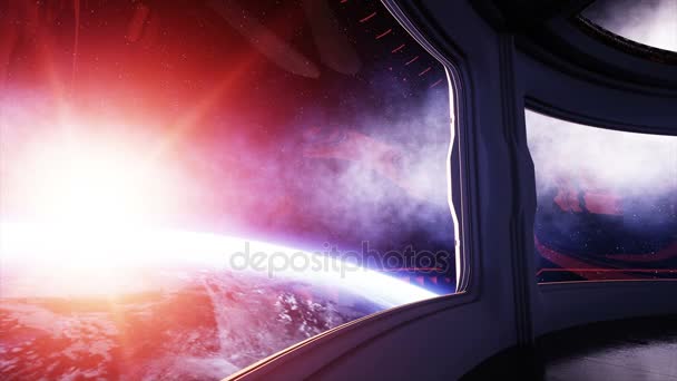 Space Ship Futuristic Interior Sci Fi Room View Of The Earth Wonderfull Sunrise Space Concept