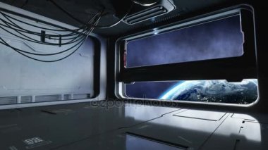 fütüristik yer koridor, tünel. Uçuş görünümü. Sinema 4 k animasyon.