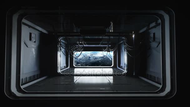 Corridoio spaziale futuristico, tunnel. vista di volo della terra. Animazione cinematografica 4k . — Video Stock
