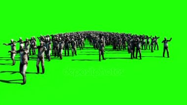 Büyük bir kalabalık zombi. Kıyamet, Cadılar Bayramı kavramı. 4 k yeşil ekran animasyon.