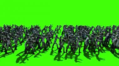 Büyük bir kalabalık zombi. Kıyamet, Cadılar Bayramı kavramı. 4 k yeşil ekran animasyon.