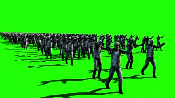 Een grote menigte van zombies. Apocalyps, halloween concept. 4 k groen scherm animatie. — Stockvideo