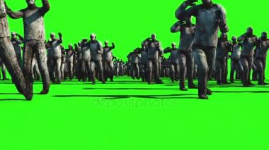 Büyük bir kalabalık zombi. Kıyamet, Cadılar Bayramı kavramı. 4 k yeşil ekran animasyon.