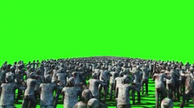 Büyük bir kalabalık zombi. Kıyamet, Cadılar Bayramı kavramı. 4 k yeşil ekran animasyon.