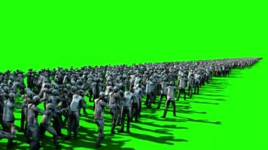 Büyük bir kalabalık zombi. Kıyamet, Cadılar Bayramı kavramı. 4 k yeşil ekran animasyon.