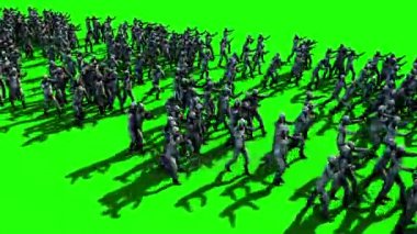 Büyük bir kalabalık zombi. Kıyamet, Cadılar Bayramı kavramı. 4 k yeşil ekran animasyon.