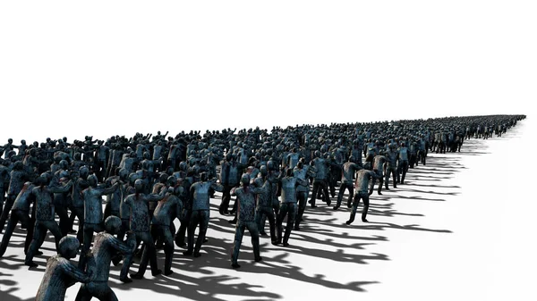 Eine große Menge von Zombies. Apokalypse, Halloween-Konzept. isoliert auf weiß. 3D-Darstellung. — Stockfoto