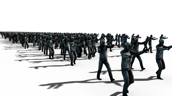 Une grande foule de zombies. Apocalypse, concept d'Halloween. isoler sur blanc. Rendu 3d . — Photo