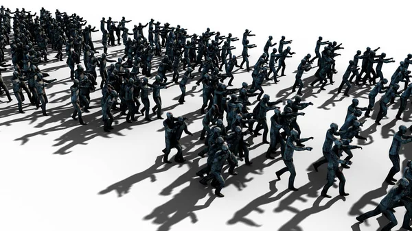 A large crowd of zombies. Apocalypse, halloween concept. isolate on white. 3d rendering. — Stock Photo, Image