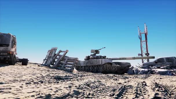 군사 기지, 본부에 탱크입니다. 사막 풍경입니다. 테러 개념. — 비디오