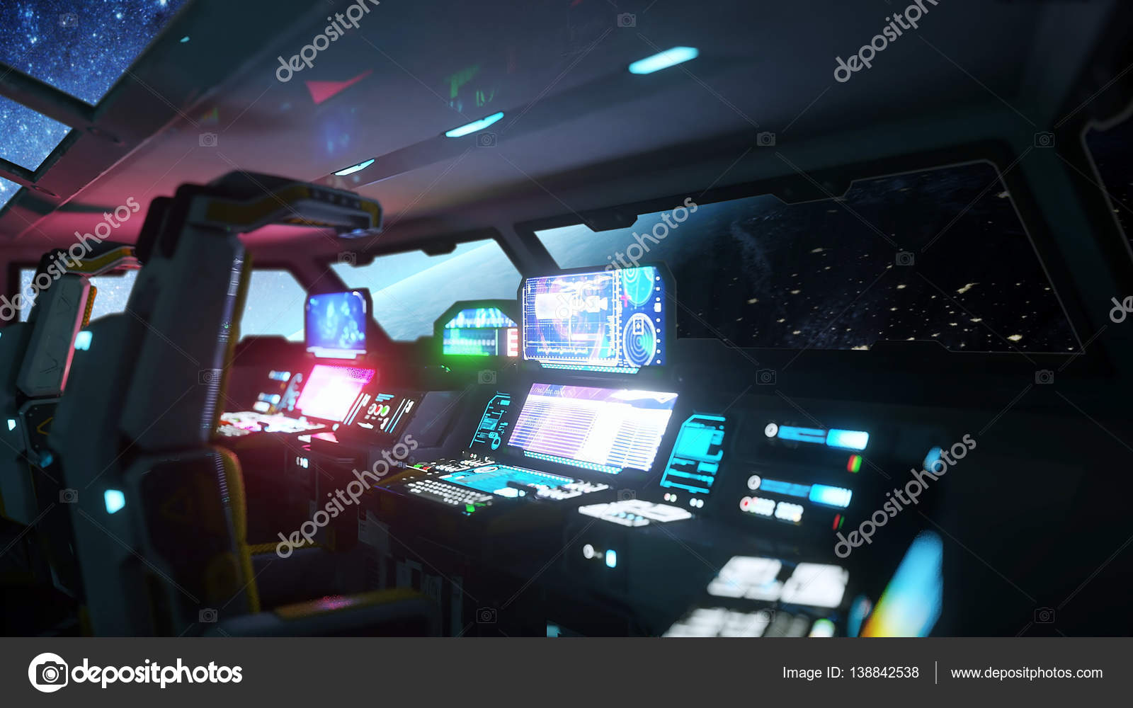 Space Ship Futuristic Interior Cabine View Galactic Travel