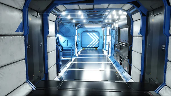 Nave spaziale interni futuristici. Vista scientifica. rendering 3d . — Foto Stock