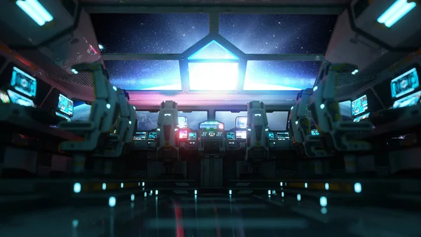 太空飞船未来的室内。箱体内视图。银河旅游概念。3d 渲染. — 图库照片