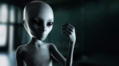 Yabancı el ile dünya gezegen uzanarak. UFO fütüristik konsept. Sinema 4 k görüntüleri.