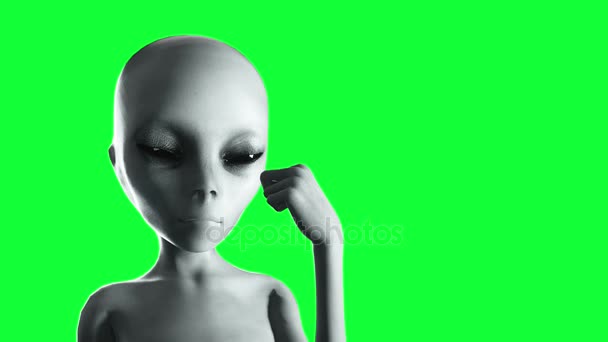 Alien show middle finger, fuck you. Smile. Green screen 4k footage. — Stockvideo