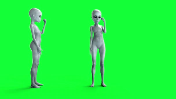 Alien muestra el dedo medio, jódete. Sonríe. Imágenes de pantalla verde 4k . — Vídeos de Stock