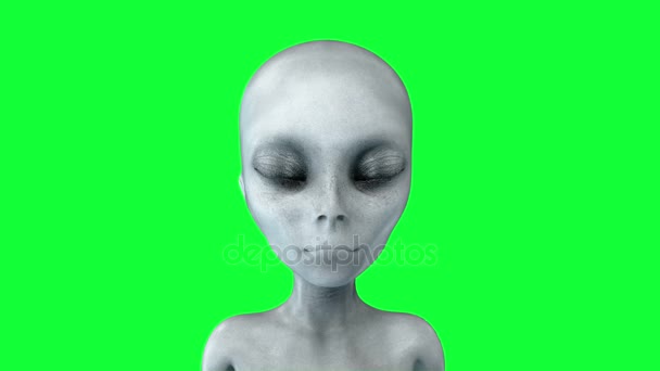Alien opent ogen. UFO concept. groen scherm 4k animatie. — Stockvideo