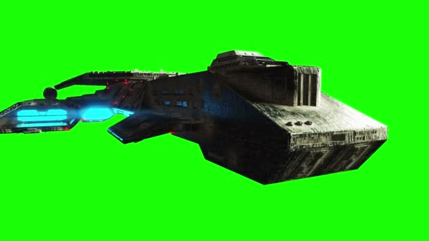 Nave espacial futurista. navio de superfície de metal realista, deslocamento e mapa normal. Imagens de tela verde . — Vídeo de Stock