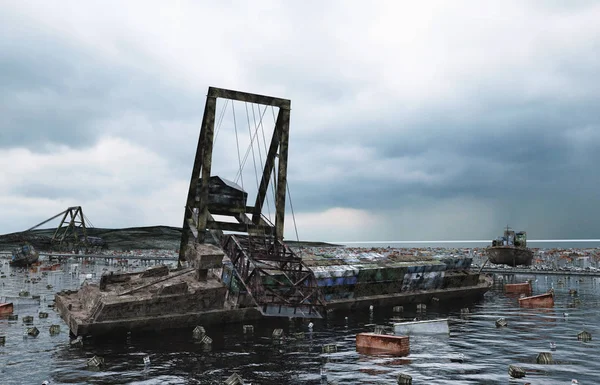 启示录的海景。桥梁被毁。世界末日的概念。3d 渲染. — 图库照片