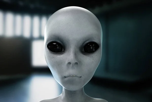 Alien-Kopf. Nahaufnahme. Ufo-Konzept. 3D-Darstellung. — Stockfoto