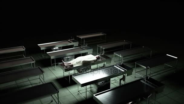 Cadaver, dead male body in morgue on steel table. Corpse. Autopsy concept. — Stock Video