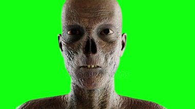 Zombi çığlık. Yakın çekim. Gerçekçi yüz 4k animasyon. Yeşil ekran görüntüleri.