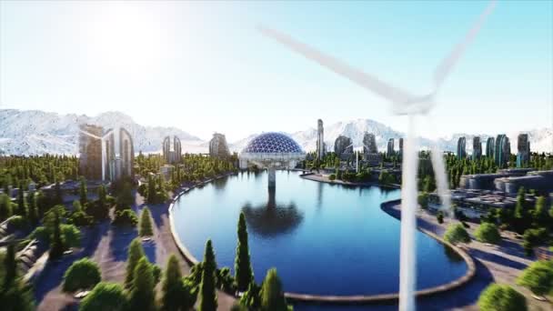 Футуристичне місто, місто. Архітектура майбутнього. Вид з повітря. Супер реалістична анімація 4k . — стокове відео