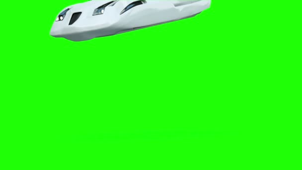 女性と未来の空飛ぶ車。将来の輸送。4 k の緑スクリーンの映像. — ストック動画