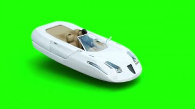 Kadınla fütüristik uçan araba. Geleceğin ulaşım. 4 k yeşil ekran görüntüleri.