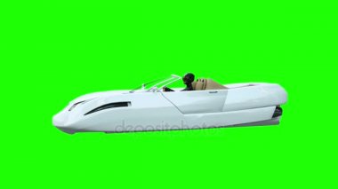 Kadınla fütüristik uçan araba. Geleceğin ulaşım. 4 k yeşil ekran görüntüleri.