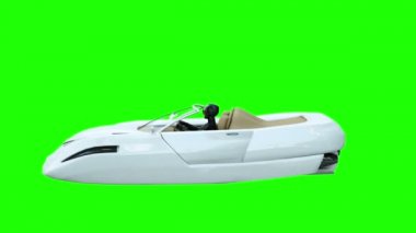 Kadınla fütüristik uçan araba. Geleceğin ulaşım. 4 k yeşil ekran görüntüleri.