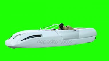 Kadınla fütüristik uçan araba. Geleceğin ulaşım. 4 k yeşil ekran görüntüleri.