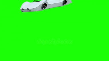 Fütüristik uçan araba. Geleceğin ulaşım. 4 k yeşil ekran görüntüleri.