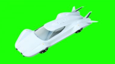 Fütüristik uçan araba. Geleceğin ulaşım. 4 k yeşil ekran görüntüleri.