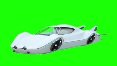 Fütüristik uçan araba. Geleceğin ulaşım. 4 k yeşil ekran görüntüleri.