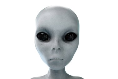 uzaylı kafası. yakın çekim. UFO kavramı. izole et. 3D render.